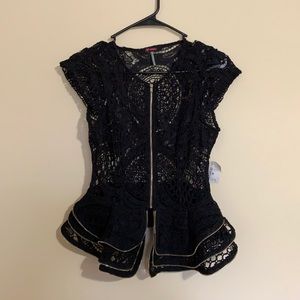 Black lace with gold zippers